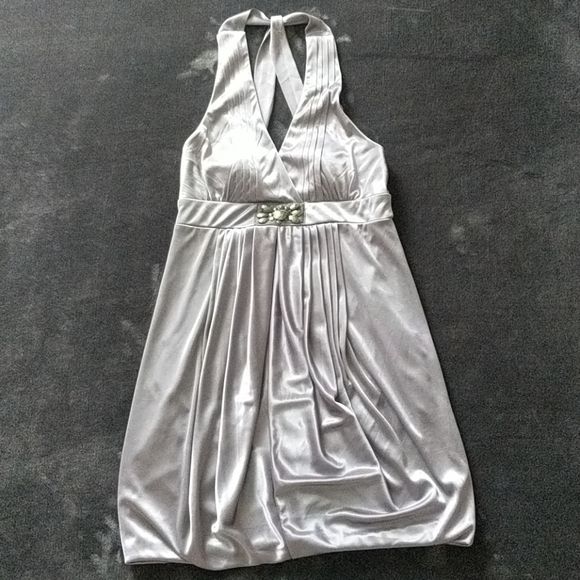 Shiny Dark Silver Embellished Halter Dress - Picture 1 of 10